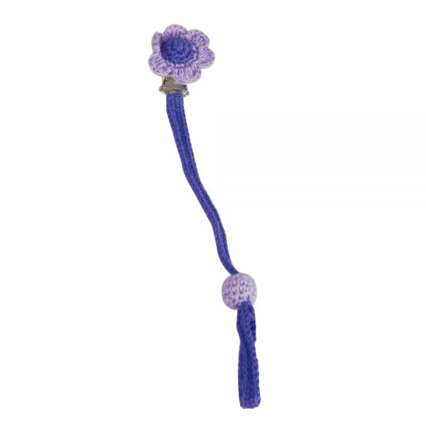 Gehäkelter Schnullerhalter mit Blume (lila)