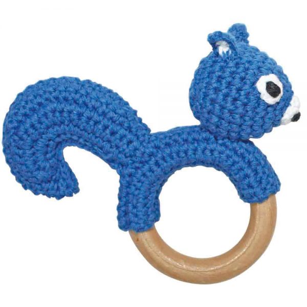 Greifling Babyrassel Jungen Eichhörnchen blau gehäkelt