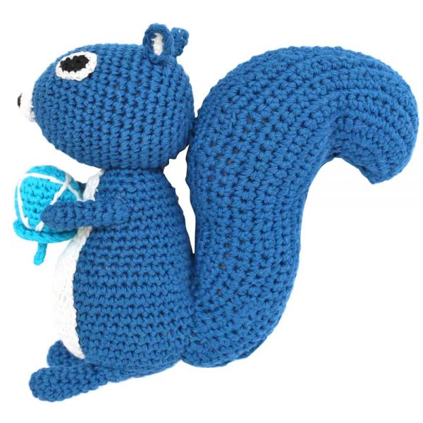 Eichhörnchen gehäkelt (blau) Stofftier mit Rassel