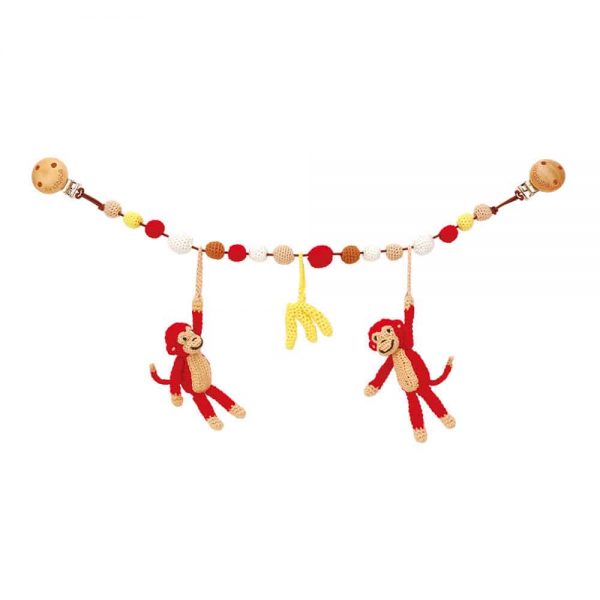Kinderwagenkette Mädchen Affe rot (gehäkelt)