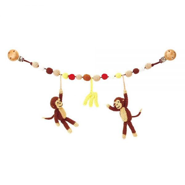Kinderwagenkette (Stoff) Affe & Bananen (braun) gehäkelt