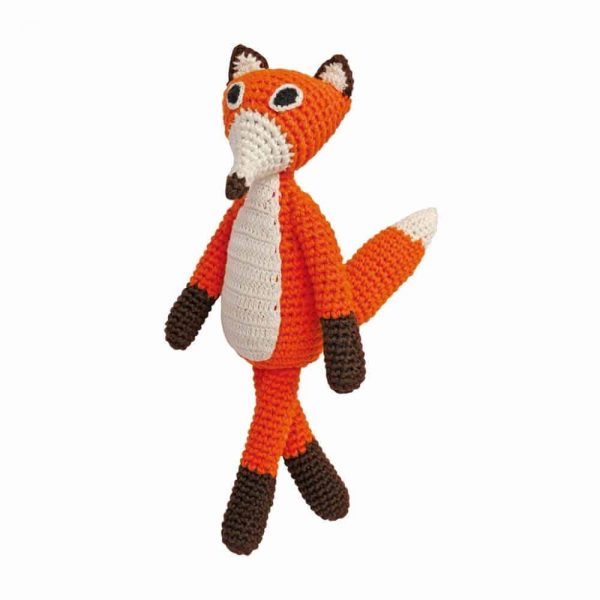 Häkel-Fuchs (Orange) Kuscheltier mit Rassel im Stehen