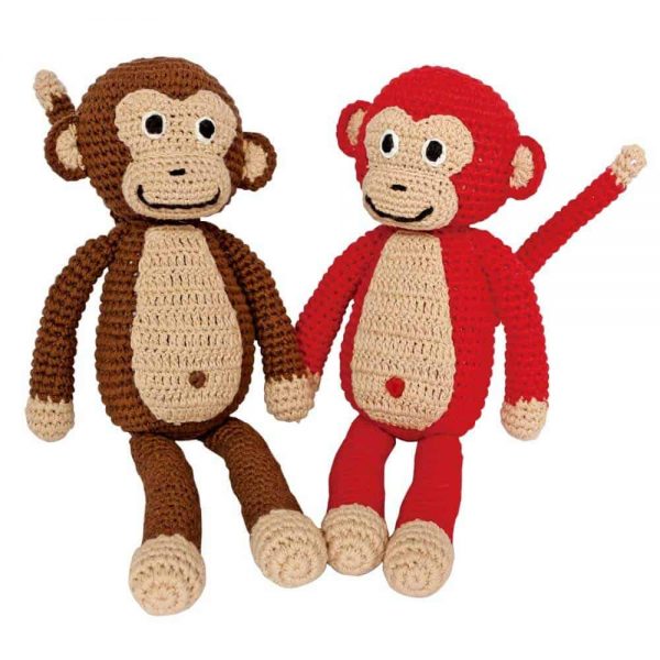 Häkel-Äffchen (rot & braund) Kuscheltier mit Rassel