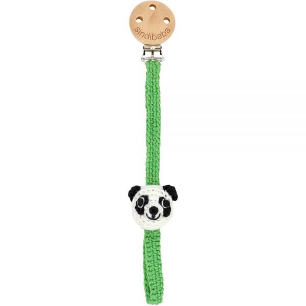 Gehäkelter Schnullerhalter (schwarz-weiß) mit Panda & Silikonring