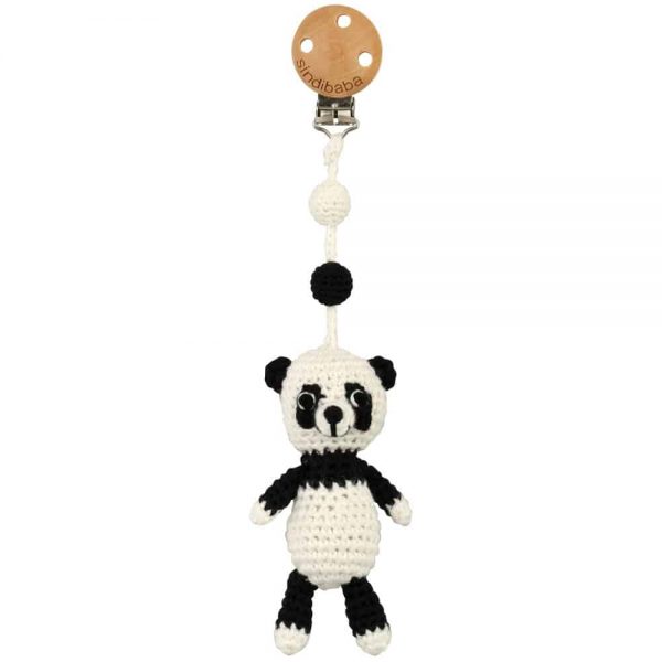 Gehäkelter Kinderwagen-Anhänger mit Panda & Rassel
