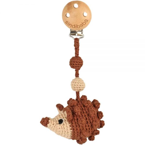 Gehäkelter Kinderwagen-Anhänger mit Igel & Rassel