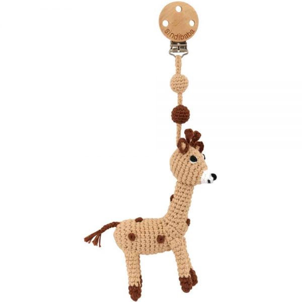 Kinderwagen-Anhänger mit Häkel-Giraffe & Rassel