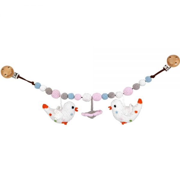 Kinderwagenkette gehäkelt Vogel weiss  ️