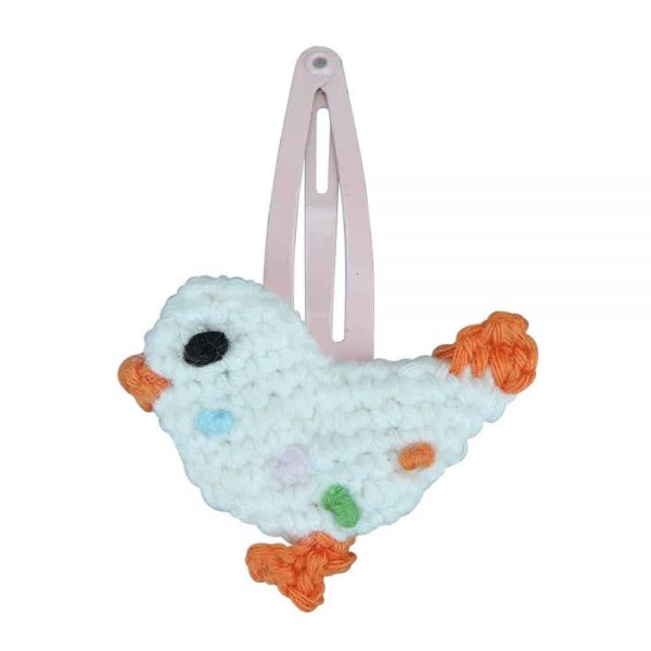 Haarspange mit gehäkeltem Vogel (weiss)