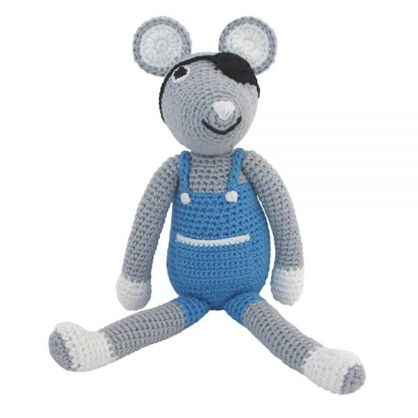 Gehäkeltes Piraten-Maus-Kuscheltier mit Rassel