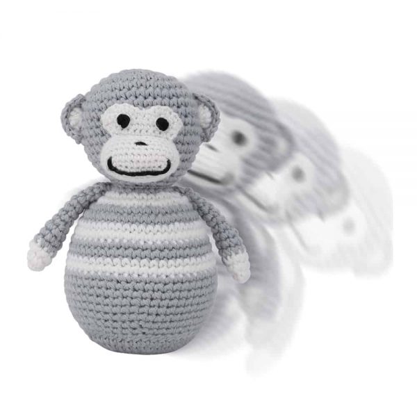 Stehaufmännchen für Babys (gehäkelt) Affe grau