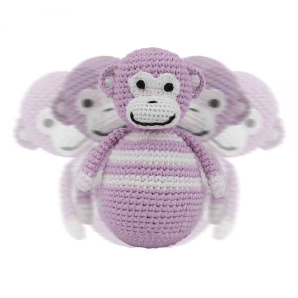 Gehäkeltes Stehaufmännchen AFFE CHARLIE in rosa von Sindibaba® (in Bewegung)