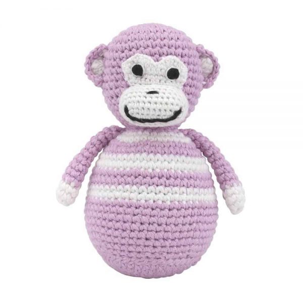 Stehaufmännchen Baby gehäkelt, Affe CHARLIE in rosa, 12263