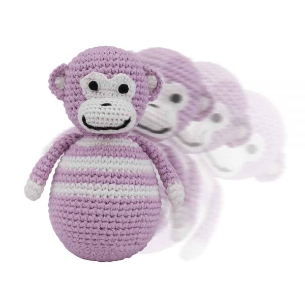 Stehaufmännchen Baby gehäkelt, Affe CHARLIE in rosa, 12263, in Bewegung