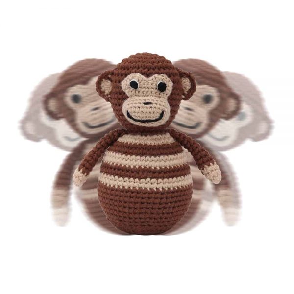 Gehäkeltes Stehaufmännchen AFFE CHARLIE in braun von Sindibaba® (in Bewegung)