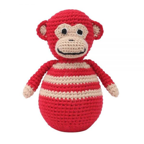 Stehaufmännchen Baby gehäkelt, Affe CHARLIE in rot, 12265