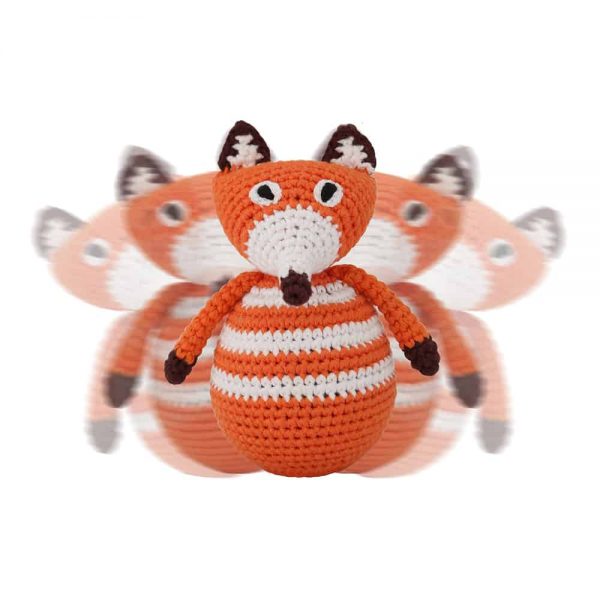 Gehäkeltes Stehaufmännchen FUCHS FRED in orange von Sindibaba® (in Bewegung)