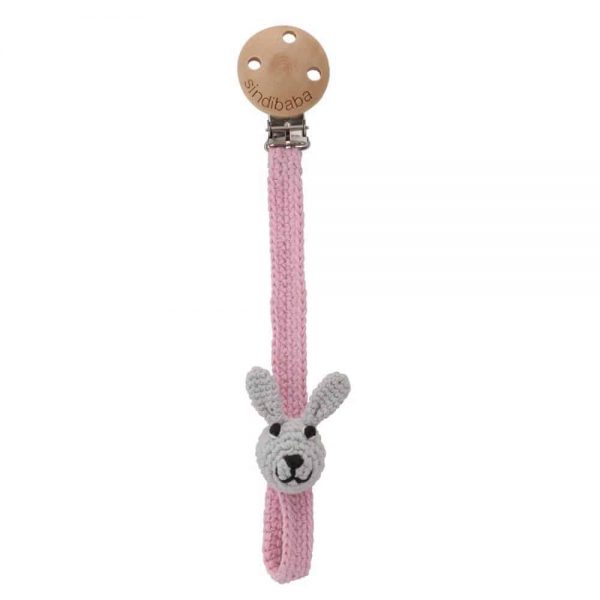 Gehäkelter Schnullerhalter mit Hase BIBI (rosa)