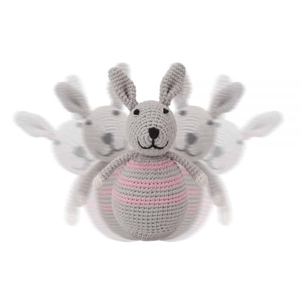 Gehäkeltes Stehaufmännchen HASE BOBBY in rosa von Sindibaba® (in Bewegung)