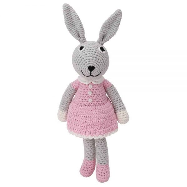 Gehäkeltes Hasen-Kuscheltier mit Rassel (rosa)