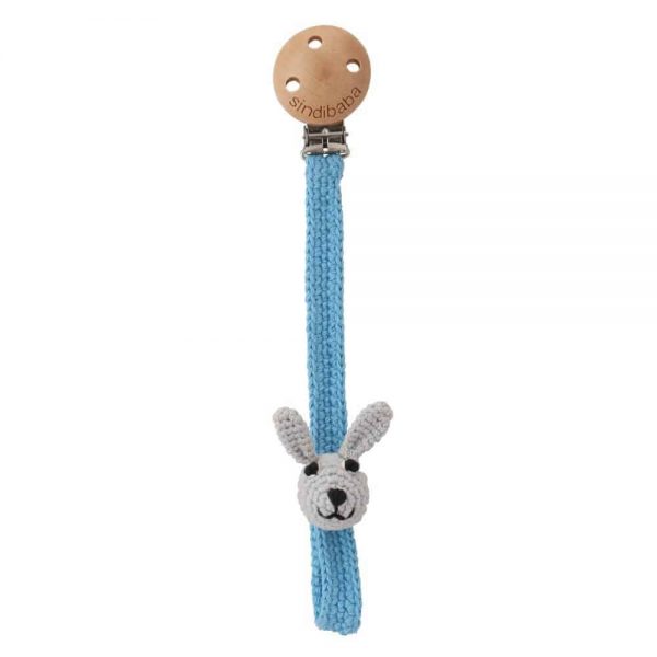 Gehäkelter Schnullerhalter mit Hase BOBBY (blau)