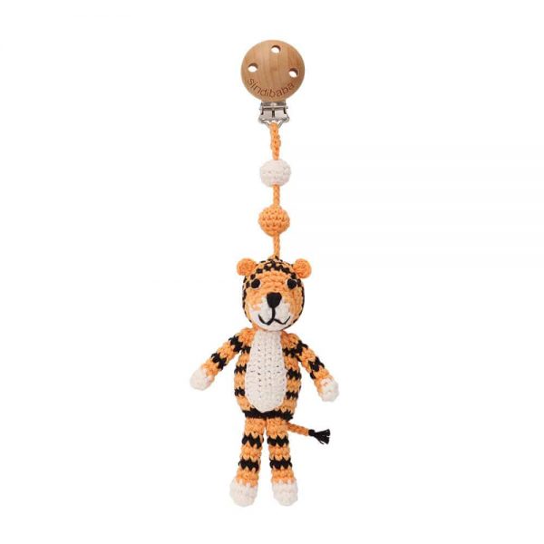 Gehäkelter Kinderwagen-Anhänger mit Tiger TONY & Rassel