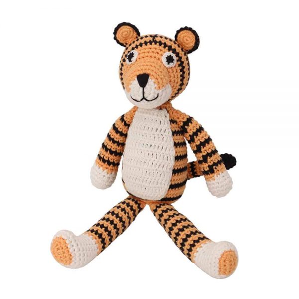 Gehäkeltes Tiger-Kuscheltier mit Rassel