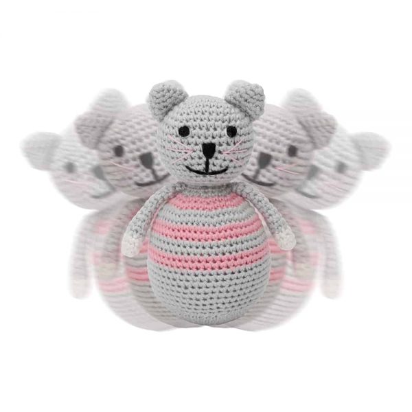 Gehäkeltes Stehaufmännchen KATZE KITTY in rosa von Sindibaba® (in Bewegung)