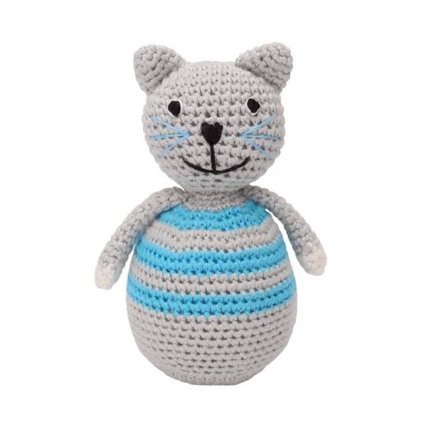 Stehaufmännchen Baby gehäkelt, Katze KITTY in blau, 12316