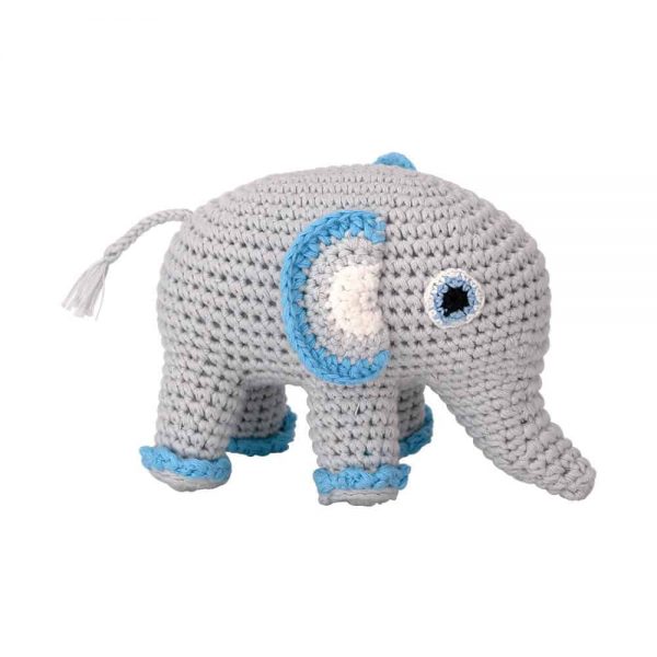 Gehäkeltes Elefanten-Kuscheltier mit Rassel (hellblau)