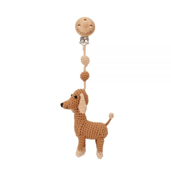 Gehäkelter Schnullerhalter mit Hund LUCKY (grau)
