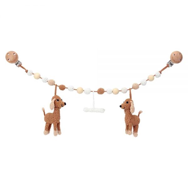 Gehäkelter Schnullerhalter mit Hund LUCKY (grau)