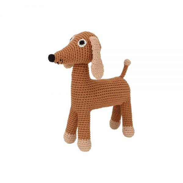 Häkeltier Hund LUCKY (braun) mit Rassel