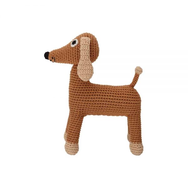 Häkeltier Hund LUCKY (braun) mit Rassel