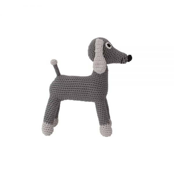 Gehäkelter Schnullerhalter mit Hund LUCKY (grau)