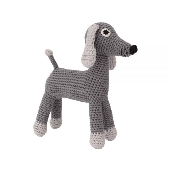 Gehäkelter Schnullerhalter mit Hund LUCKY (grau)