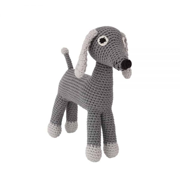 Gehäkelter Schnullerhalter mit Hund LUCKY (grau)