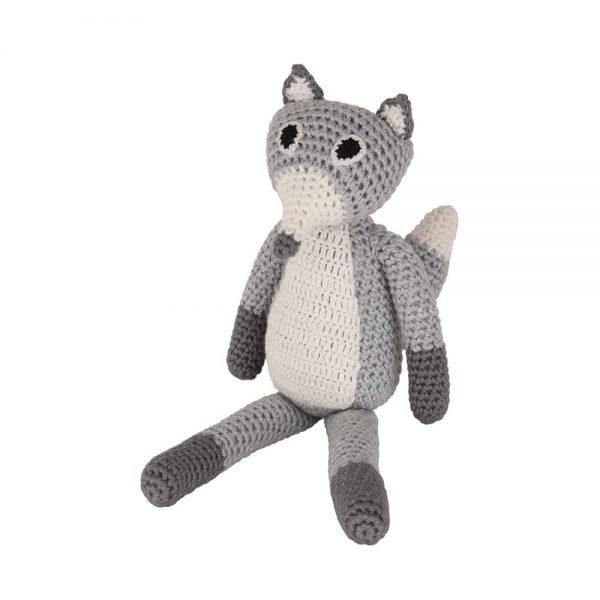 Häkel-Fuchs (grau) Kuscheltier mit Rassel