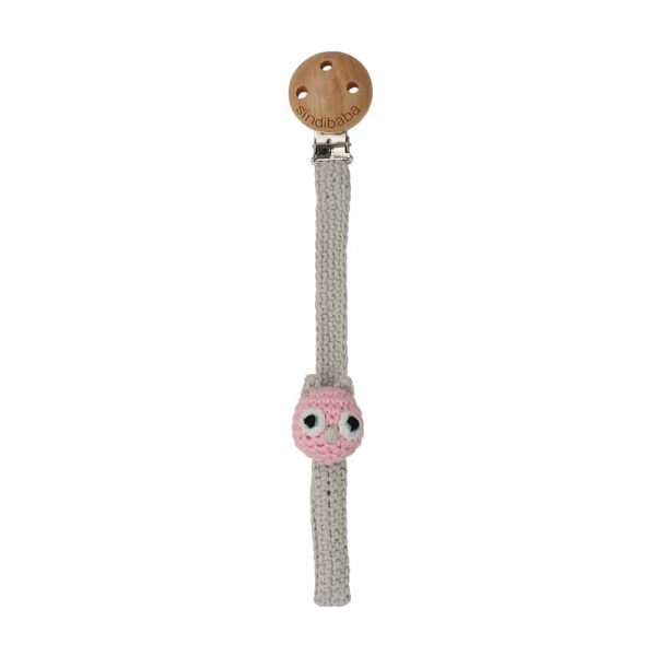 Gehäkelter Schnullerhalter mit Eule LUNO (rosa)