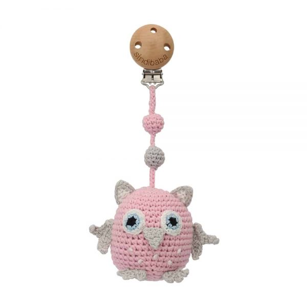 Gehäkelter Kinderwagen-Anhänger mit Eule LUNA (rosa)