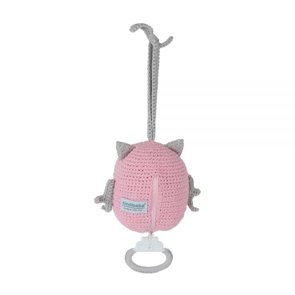 Häkel-Spieluhr Eule LUNA (rosa) von Hinten