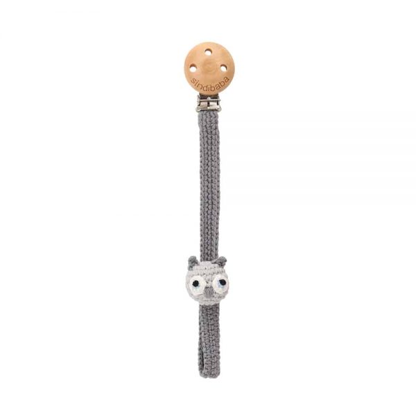 Gehäkelter Schnullerhalter mit Eule LUNO (grau)