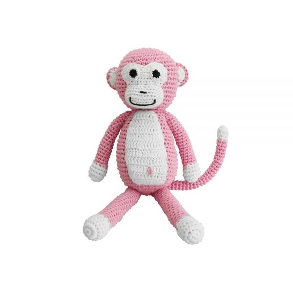 Kinderwagen-Anhänger mit gehäkeltem Affen (rosa)