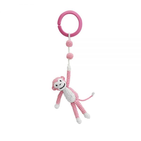 Kinderwagen-Anhänger mit gehäkeltem Affen (rosa)