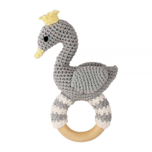 Häkel-Rassel BIANCA der Schwan (grau), mit Holzgreifring