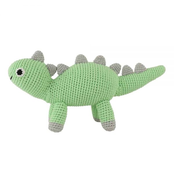 Gehäkeltes Nachziehtier Dinosaurier DINO in Mint - Stofftier, Seitenansicht