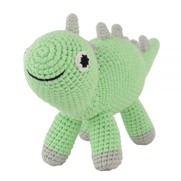 Gehäkeltes Nachziehtier Dinosaurier DINO in Mint - Stofftier, Vorderansicht