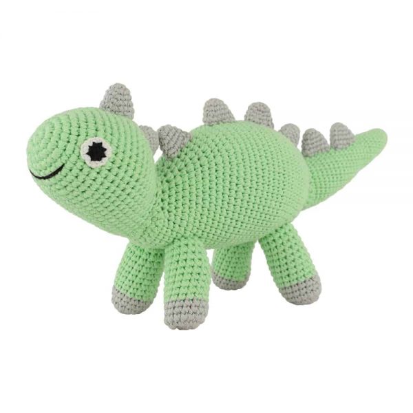 Gehäkeltes Nachziehtier Dinosaurier DINO in Mint - Stofftier, schräg von der Seite