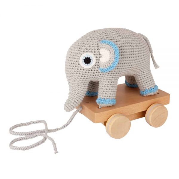 Gehäkeltes Nachziehtier Elefant JUMBO in Blau