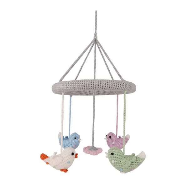 Kinderwagen-Anhänger mit gehäkeltem Affen (rosa)